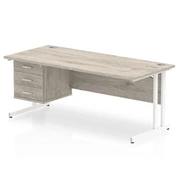 Image of Impulse 1800 Rectangle White Cant Leg Desk Grey Oak 1 x 3 Drawer Fixed