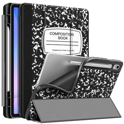 Image of Fintie Slim Case for Samsung Galaxy Tab S9 FE 5G 10.9 Inch/Galaxy 11 Inch 2023 with Built in S Pen Holder, Soft TPU Smart Stand Back Cover Auto Wake/Sleep Feature, Composition Book Black