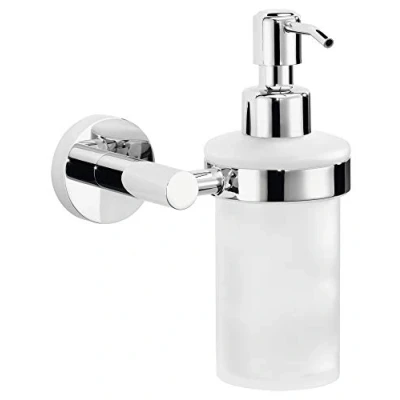 Image of tesa EXXCELLENT Soap Dispenser 230 ml Self Adhesive Hand in White Frosted Glass Design with Pull Function Waterproof, incl. Power.Kit Solution 170mm x 125mm 105mm