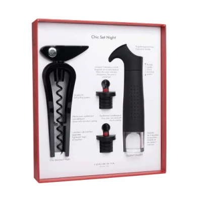 Image of L&#039;ATELIER du VIN Chic Set Night Sommelier Set, Gift Box Monsieur Corkscrew Vacuum Pump for Wine Gard&#039;vin On/Off