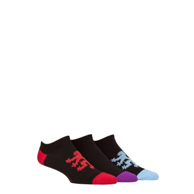 Image of Mens 3 Pair Pringle Plain and Patterned Cotton Secret Socks Logo Black Blue / Purple Red UK 7 11