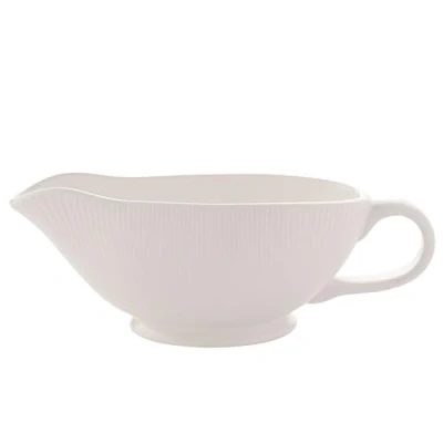 Image of Widdop and Co Hestia White Ribbed Stoneware Dinnerware Dinner Set Gravy Dish Contemporary Stylish Tableware Lovely Gift Idea Housewarming Dining Dishes Serving