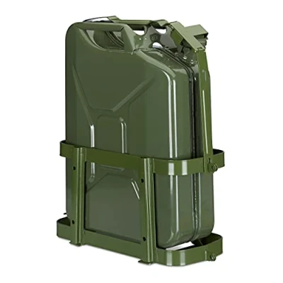 Image of Relaxdays Petrol Can Holder, 10 &amp; 20 L Spare Canister Bracket, Car Motorbike Accessory, Fuel Protection, Iron, Green, 100%, 49 x 43 cm