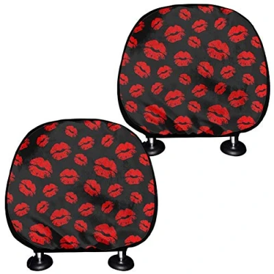 Image of TOADDMOS Sexy Women Red Kiss Lips Auto Seat Headrest Covers,Car Truck SUV Van Head Rest Covers Universal Fit Set of 2 Driver &amp; Passanger,Washable