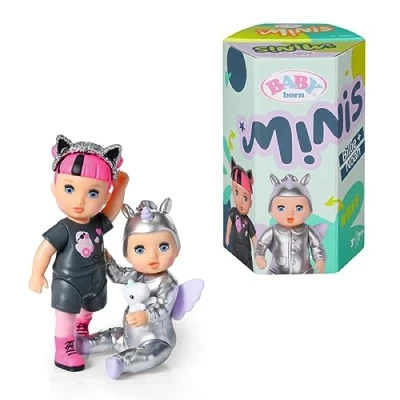 Image of BABY born Minis Online Double Pack 4 Noah and Billie 906057 6.5cm Doll with Metallic Colour Outfit 7cm Removeable Headband Suitable for Kids From 3+ Years