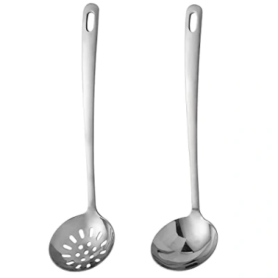 Image of 304 Stainless Steel Flatware Serving Utensils, Skimmer Slotted Spoon and Soup Ladle,Serving Utensil Set,[Rustproof, Heat Resistance,]Dishwasher Safe (Skimmer Ladle)
