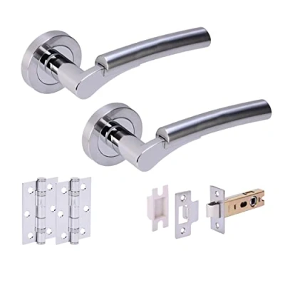 Image of HANDLEZONE® Raida Internal Door Handle Latch Pack, Complete with Lever On Rose Handles, Latch, Ball Bearing Hinges Dual Finish Polished/Satin Chrome
