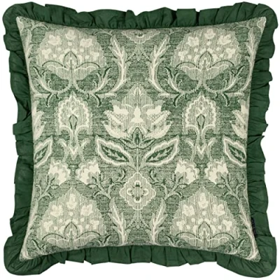 Image of Paoletti Kirkton Floral Pleated Feather Filled Cushion Green Cotton One Size
