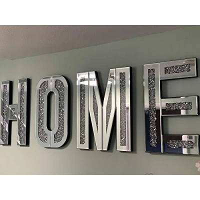 Image of Touch of Vogue™ Mirrored Diamond HOME Letters Crushed Crystal Mirror Wall Art