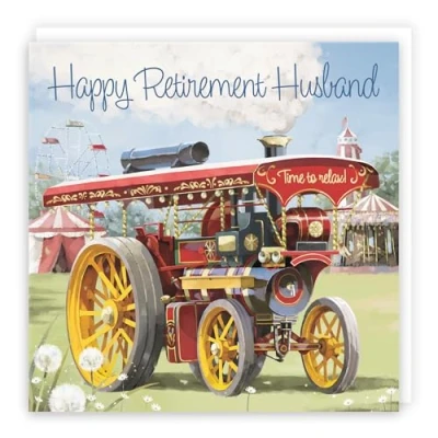 Image of Hunts England Large Husband Traction Engine Retirement Card Steam Tractor Milo&#039;s Gallery Congratulations For 210 x mm