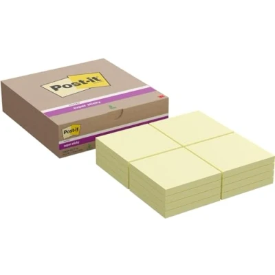Image of Post it Super Sticky Notes, Canary Yellow, Pack of 16 Pads, 90 Sheets per Pad, 76 mm x Extra Notes for Walls, Monitors and Fridge