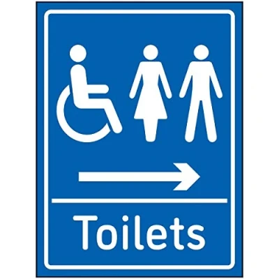Image of V Safety Mixed Toilets Arrow Right Sign 150x200mm Blue Self Adhesive Vinyl