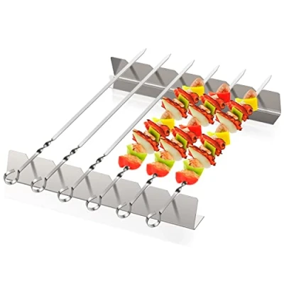 Image of Homealexa BBQ Skewers Stainless Steel Set, Kebab Grill with Holder, Accessories 6 Barbecue and Frame, Meat for Gas Grill, Outdoor