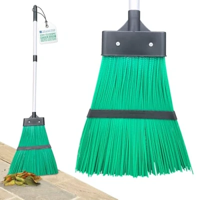 Image of Telescopic Stiff Garden Broom Outdoor Yard Sweeping Brush with Hard Synthetic Bristles Lawn Corn Perfect for Artificial Grass