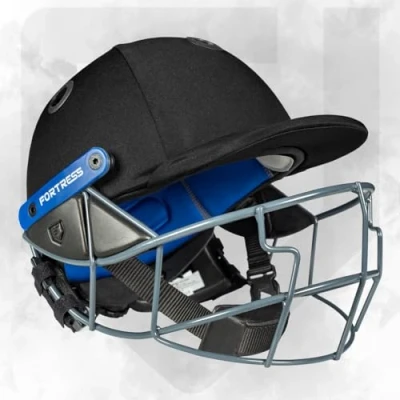 Image of FORTRESS STL Cricket Helmet Proffesional Grade For Junior, Youth &amp; Senior Players 3 Sizes Adjustable Helmets 4 Colour Options (Black, Medium (56 59cm))