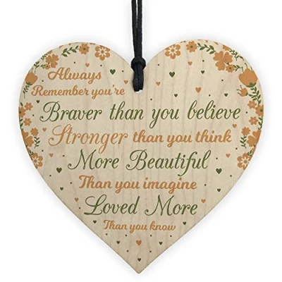 Image of RED OCEAN You Are Braver Stronger Beautiful Wooden Hanging Heart Friendship Plaque