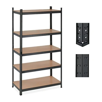 Image of Relaxdays Heavy Duty Shelving Unit, 5 Levels, H x W D: 180 100 50 cm, 1250 kg max Load, Metal, MDF, Black, Engineered Wood