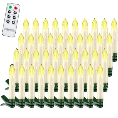 Image of MONZANA® 40x Battery Operated LED Christmas Tree Candle Lights Realistic Warm White Candles Pack Remote Control Wireless Dimmable Timer Clip On Decorations