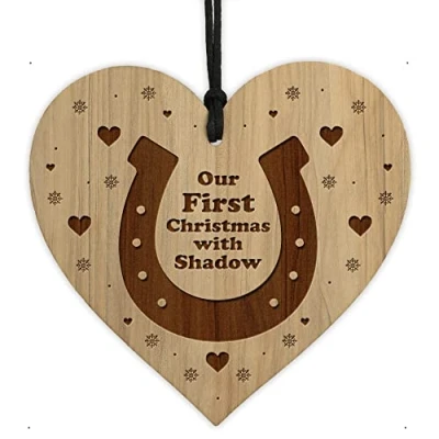 Image of Red Ocean Horse First Christmas Decoration 1st Engraved Wood Personalised Bauble Gifts