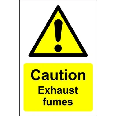 Image of Caution exhaust fumes Safety sign Self adhesive sticker 200mmx 150mm