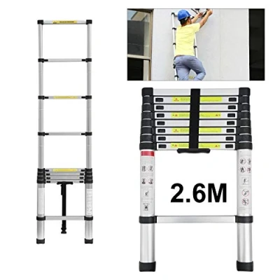 Image of Aluminum Attic Ladder 2.6m Lightweight with Non Slip Rubber Feet, EN 131 Certificate Loft Ladders Straight Climb Multi Function for Indoor Outdoor Use, 150KG Capacity Telescoping