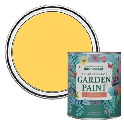 Image of Rust Oleum Yellow Mould Resistant Garden Paint In Satin Finish Lemon Jelly 750ml