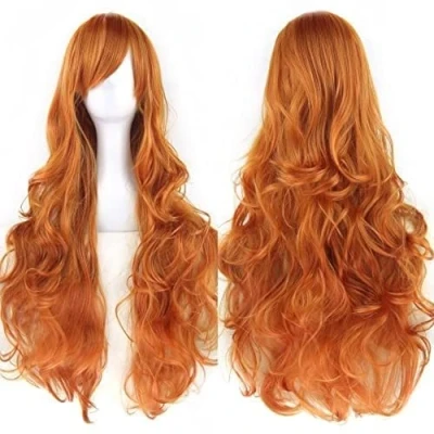 Image of IMISSU 80cm Long Curly Natural Hair Cosplay Wig with Bangs Colorful Halloween Costume Party Wigs for Women (Orange)