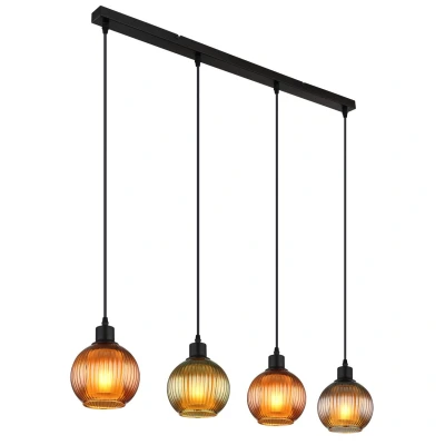 Image of Globo Zumba hanging light, green/bronze/petrol, 90 cm, 4 glass
