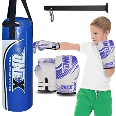Image of ONEX Kids Punch Bag Filled Set Junior Kick Boxing Gloves Heavy MMA Training Youth Punching Mitts Hanging Strap Muay Thai Martial Arts 1.5FT (Red) (Blue)