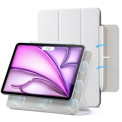 Image of ESR Magnetic Case for iPad Air 13 Inch M2 2024, Pro 12.9 (2022/2021, 6th/5th Gen), Powerful Attachment, Slim Trifold Stand Case, Supports Pencil Pro/USB C, Rebound Series, White