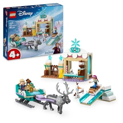 Image of LEGO ǀ Disney Frozen Anna’s Sleigh Adventure, Hot Chocolate Stand with a Kristoff Minidoll, plus Olaf and Sven Figures, Princess Building Toy for 4+ Year Old Girls 43256