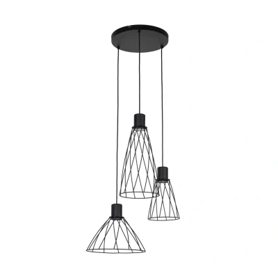 Image of Modesto Wire Frame Cluster Pendant Ceiling Light Black 3xE27