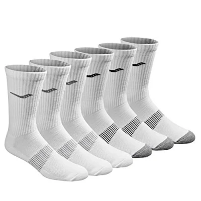 Image of Saucony Men&#039;s Big &amp; Tall Run Dry Athletic Crew Socks, White (6 Pairs), Shoe Size: 13 15