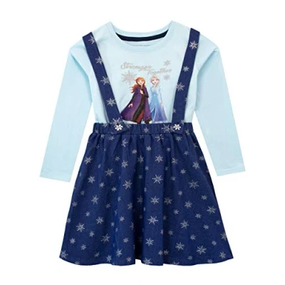 Image of Disney Girls Frozen Pinafore Dress and Top Blue Age 18 to 24 Months