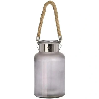 Image of Hill 1975 Frosted Glass Jar with Rope Detail and Interior LED Lights, Mixed, 14 x 26cm