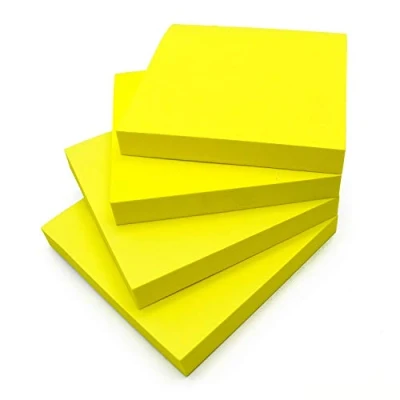 Image of Bright Yellow Sticky Notes 4 Pads Removable 76x76mm 100 per Pad