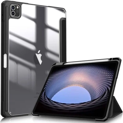 Image of FINTIE Hybrid Case Compatible with iPad Pro 11 Inch (2022/2021/2020/2018, 4th/3rd/2nd/1st Generation) Ultra Slim Shockproof Clear Cover w/Pencil Holder, Auto Wake/Sleep, Black