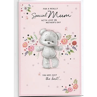 Image of Mothers Day Card For Mum 23 x 15 Cm (9 6 inches) A Really Special With Love On Mother&#039;s Cute Teddy