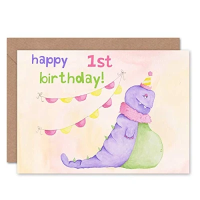 Image of Wee Blue Coo Wild Monsters Marigold 1st Happy Birthday Sealed Greeting Card Plus Envelope Blank inside