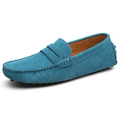 Image of Men Penny Loafers Suede Slip On Shoes Elegant Moccasins Backless Flats Slipper Casual Boat Deck Sky Blue 8 UK