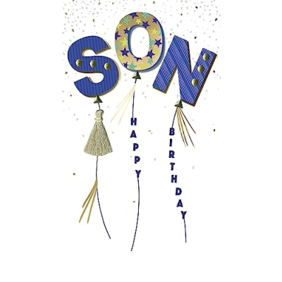 Image of Son Happy Birthday Card Embellished &amp; Foiled Balloons Champagne Greeting JGS756