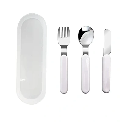 Image of VANRA 3 Piece Children Knife Spoon Fork Set 18/10 Stainless Steel Child Flatware Kids Utensils with Case for Lunch Box (Fork Combo)
