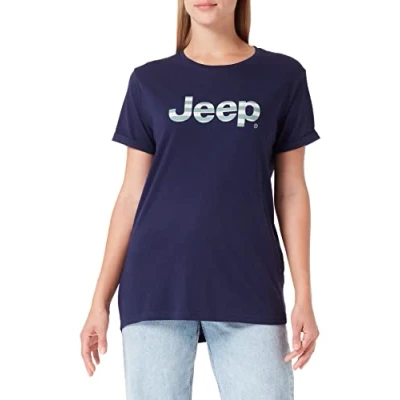 Image of JEEP Women&#039;s J Woman T Shirt Oversize Striped Print Turn up Sleeve J22W, Deep Blue, XS