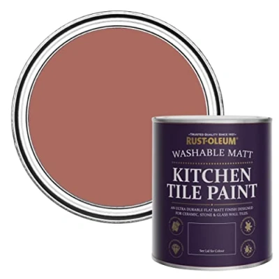 Image of Rust Oleum Red water resistant Kitchen Tile Paint in Matt Finish Salmon 750ml