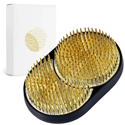 Image of Wazakura Sun and Moon Interlocking Ikebana Kenzan 3.6x2.32&quot; (93x59mm), Made in Japan, Japanese Flower Holder Pin Frog for Floral Arrangement, Arrangement Accessories Brass