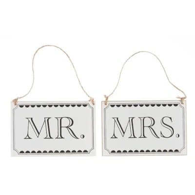 Image of Ginger Ray Mrs Hanging Wedding Chair Signs with Twine Vintage Affair, Hardwood