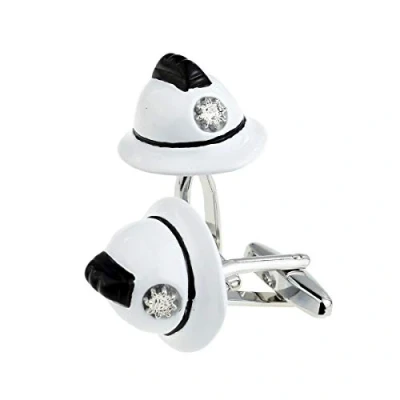 Image of White Firemans Firefighter Helmet Design Cufflinks Presented in a Cufflink Box