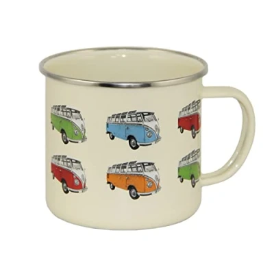 Image of BRISA VW Collection Volkswagen Large Enamel Coffee Tea Mug Cup for Camping &amp; Outdoor T1 Bus Campervan (500 ml/16.9 fl oz/Parada/Beige)