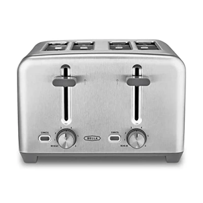 Image of BELLA 4 Slice Toaster with Auto Shut Off, Extra Wide Slots and Removable Drop Down Crumb Tray Cancel Reheat Function, For Texas Toast, Large Bread Bagel, Stainless Steel