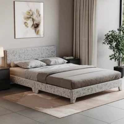 Image of Vida Designs Victoria Bed, Bed Frame Upholstered Fabric Headboard Bedroom Furniture (Double (4 Foot), Silver Velvet)
